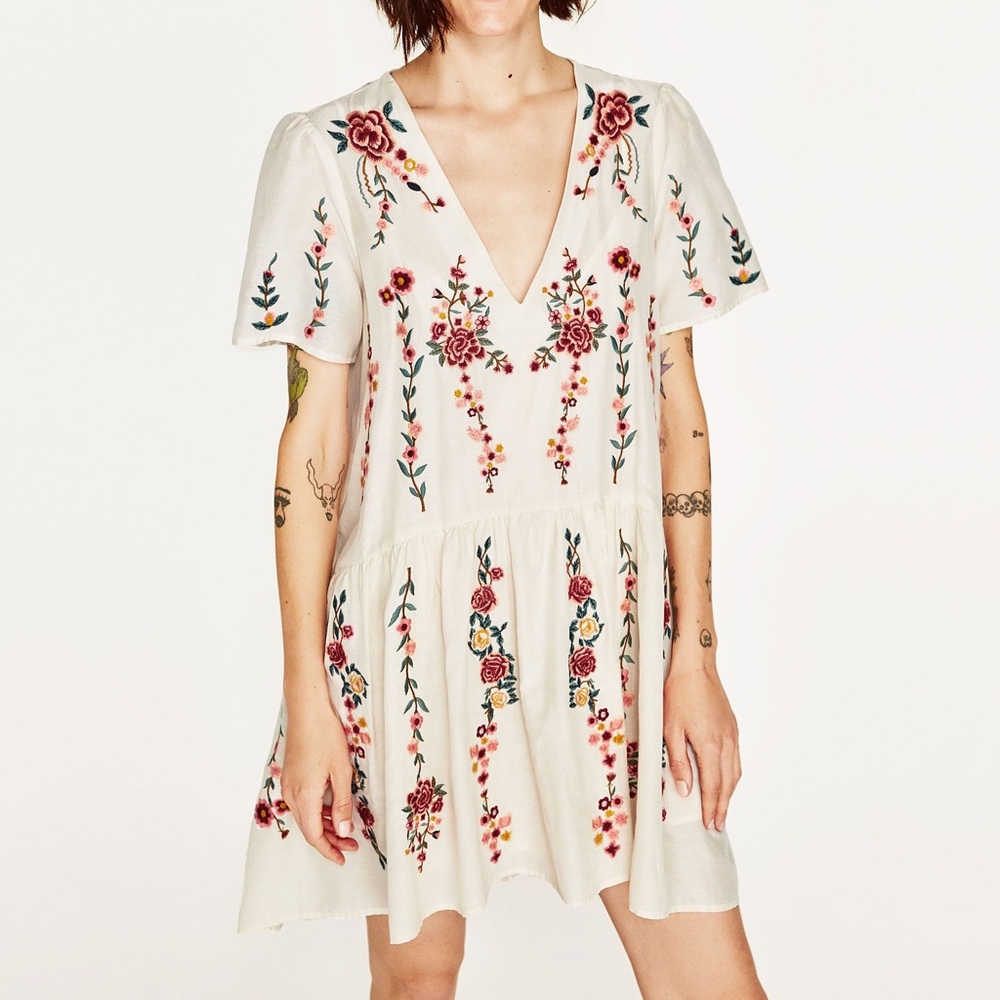 Zara Embroidered Floral Boho Dress